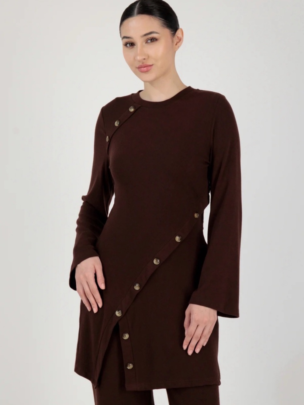 Fares Asymmetrical Chocolate Brown 2 Piece Co-ord Set